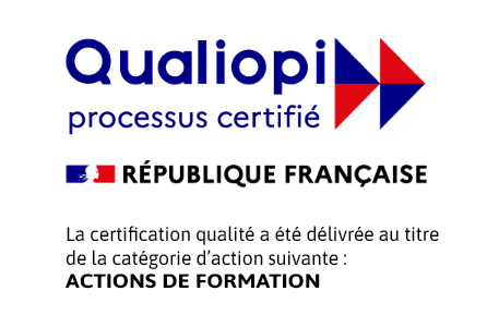Logo Qualiopi processus certifié - République française. La certification qualité a été délivrée au titre de la catégorie d’action suivante : actions de formation